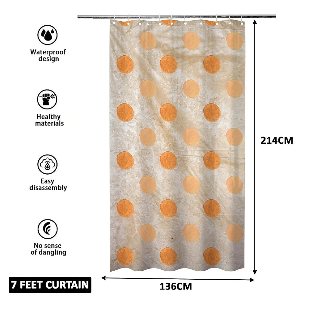 Kuber Industries Shower Curtain | 7 Feet | Bathroom Shower Curtain | AC Curtains | PVC Waterproof Window Curtain | Curtains for Bathtub | 8 Rings Curtain | Dot Painting | Golden